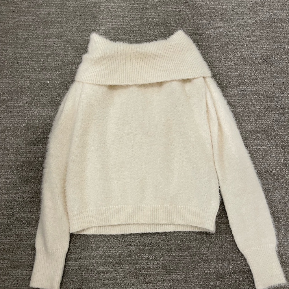White fuzzy off the shoulder sweater / shirt